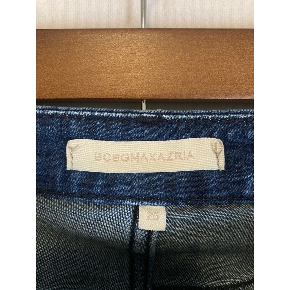 Boho Chic BCBGMAXAZRIA Womens 25 Blue High Rise Raw Hem Flare Jeans RMH2232107 - Picture 3 of 12